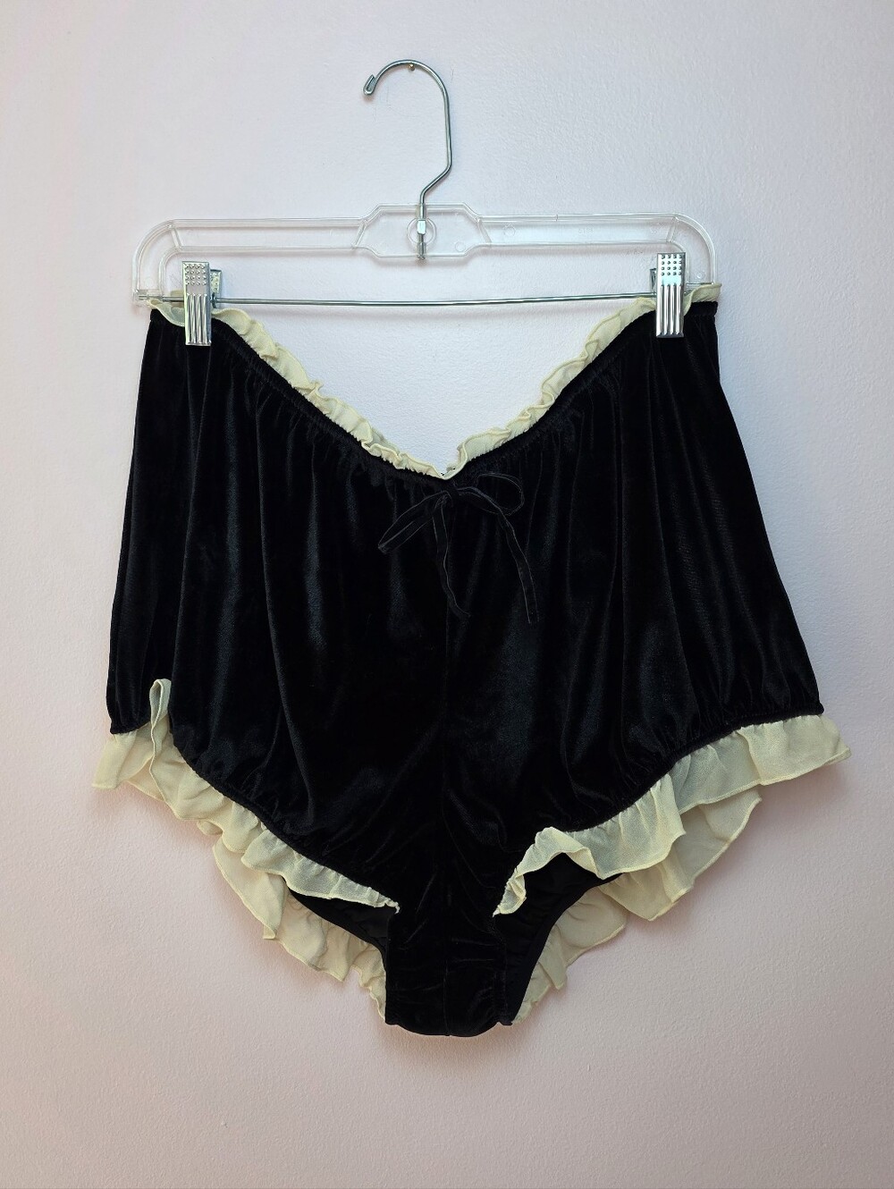 Urban Outfitters Black Velvet Lingerie Bottoms with Cream Ruffle Trim - Picture 3 of 7